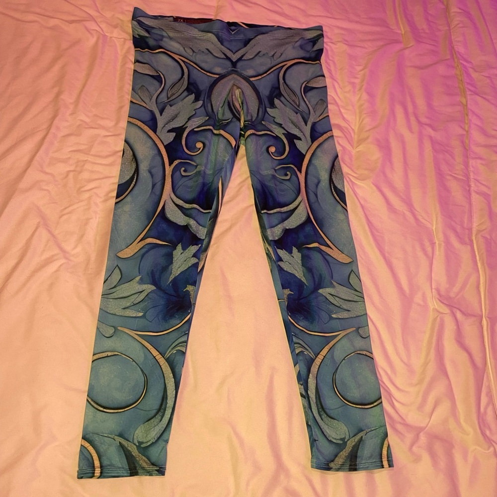 Blue and green abstract leggings